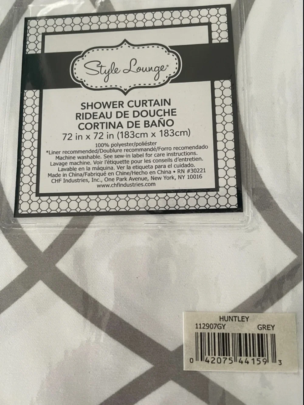 Style Lounge  Huntley Gray and White Geometric Fabric Shower Curtain